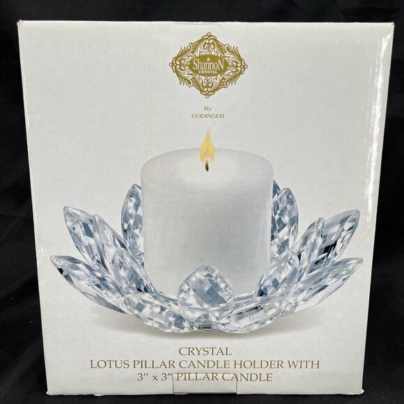 Shannon Crystal By Godinger Crystal Lotus Candle Holder 3" Pillar candle NEW